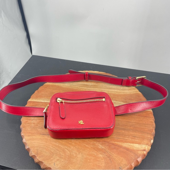 Lauren Ralph Lauren Red leather Belt Bag waist crossbody gold hardware - Picture 1 of 10